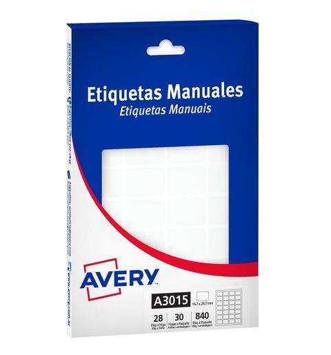ETIQUETA BLANCA 16.7X24.7MM CAJA 28 U X30 HJS AVERY A3015