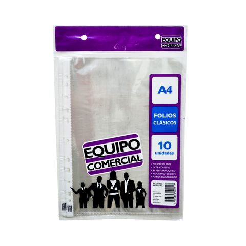 [100001002009] FOLIO A4 POLIPROPILENO COMERCIAL 40 MIC X10 UN